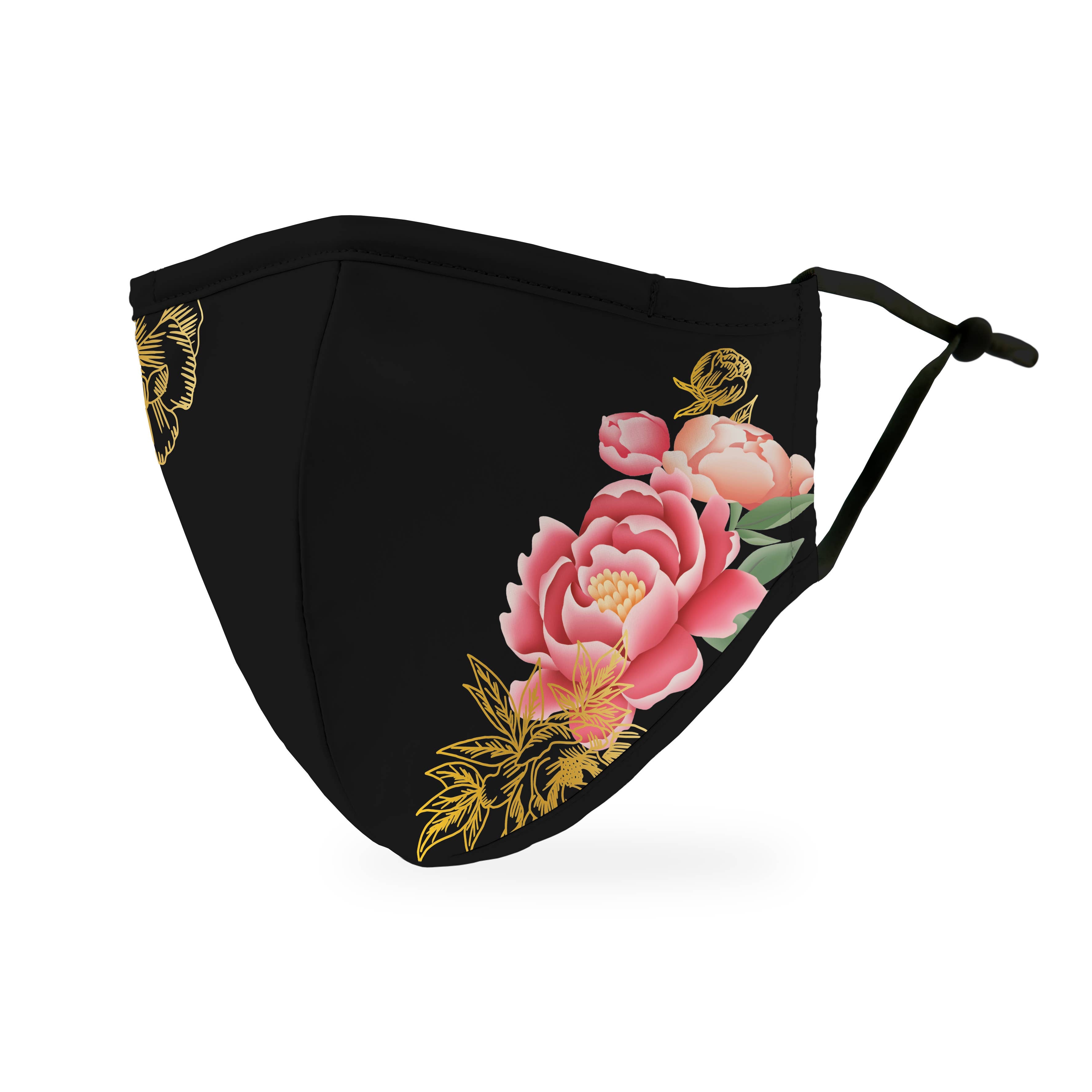 Adult Protective Cloth Face Mask - Black Modern Floral