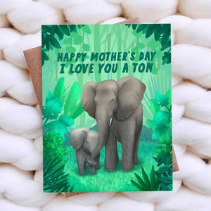 Top Hat and Monocle - Sweet Mothers Day Card - Love you a Ton - Funny Card for Mom